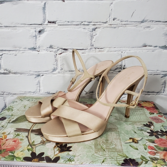 Kate Spade Cream Satin Heeled Sandals - Picture 1 of 8
